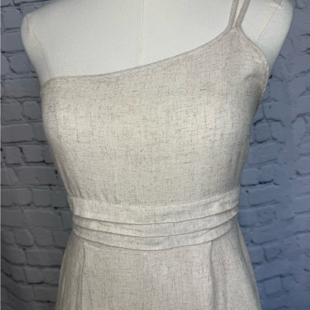Cropped Linen one shoulder jumpsuit .  Size small